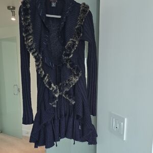 Joyce Leslie Dark Blue Cardigan with Fur Accents